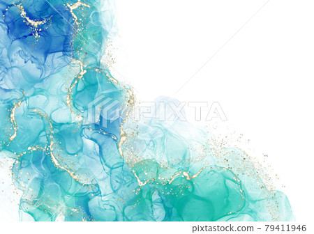 Background Texture Alcohol Ink Watercolor Art Lame Glitter Gold Powder Blue Emerald Blue 79411946