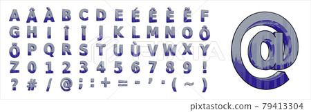 3D text letters alphabet with numbers and accents foreign language typeset  79413304