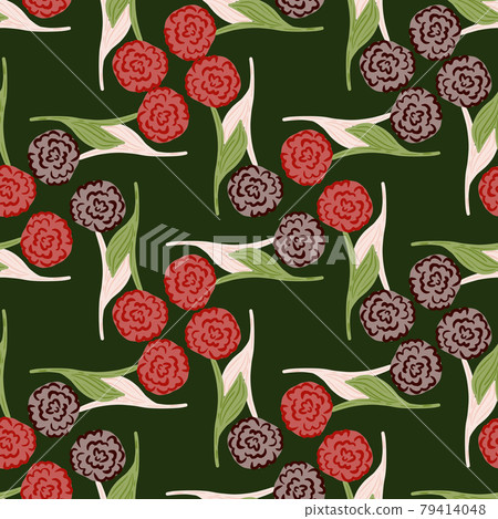 Decorative seamless pattern with purple and pink roses flowers ornament. Green dark background. Decorative seamless pattern with purple and pink roses flowers ornament. Green dark background. 79414048