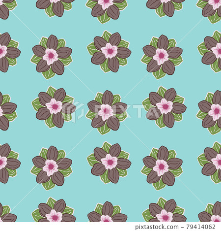 Nature hand drawn seamless pattern with beige anemone buds flower ornament. Bright blue background. Nature hand drawn seamless pattern with beige anemone buds flower ornament. Bright blue background. 79414062