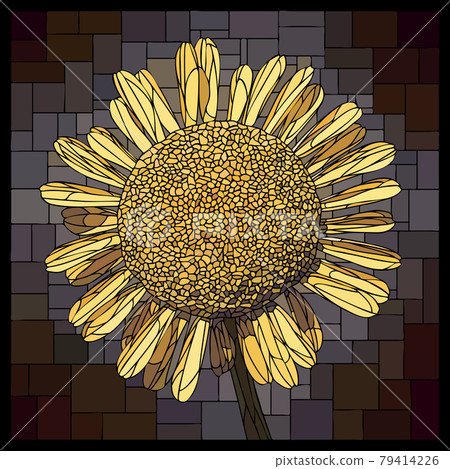 Vector stained glass window with blooming yellow chamomile. Vector stained glass window with blooming yellow chamomile. 79414226