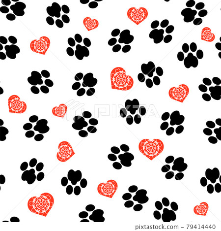 Dog Foot Print Seamless Pattern on White Background. Animal Paws Texture Dog Foot Print Seamless Pattern on White Background. Animal Paws Texture 79414440