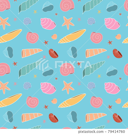 Seamless pattern with multicolored seashells on... - Stock Illustration ...