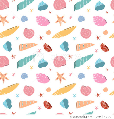 Seamless pattern with multicolored seashells on... - Stock Illustration ...