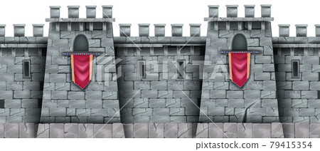 Stone castle wall seamless background, medieval city brick fortification tower, standard, loophole 79415354