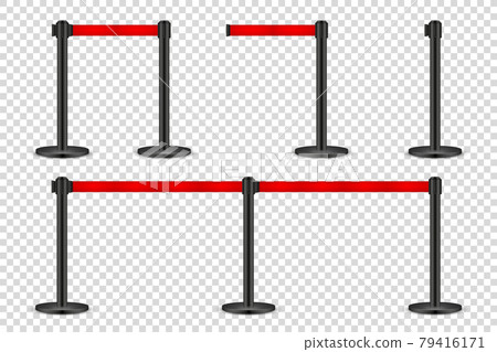 Realistic retractable belt stanchion on transparent background. Crowd control barrier posts with 79416171