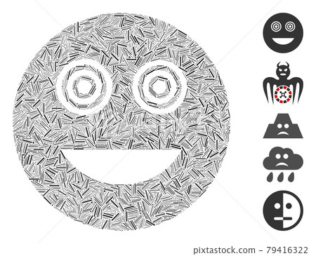 Line Mad Smiley Icon Vector Collage Line Mad Smiley Icon Vector Collage 79416322