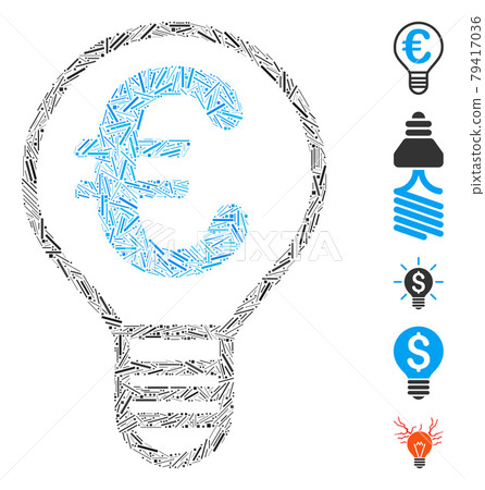 Line Euro Bulb Icon Vector Collage Line Euro Bulb Icon Vector Collage 79417036
