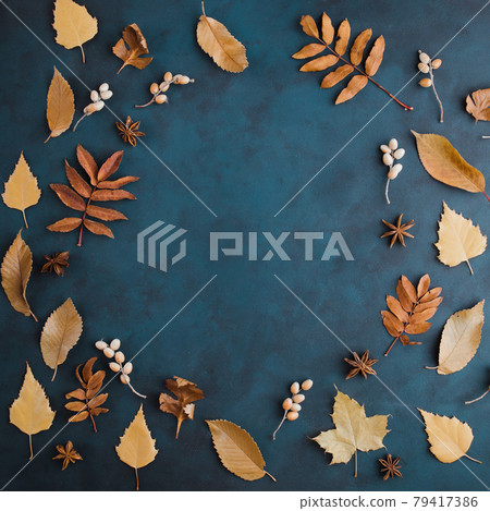Autumn or winter composition of dried leaves 79417386