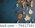 Autumn background made of dried leaves border 79417391