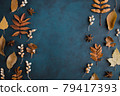 Autumn background with golden dried leaves border 79417393