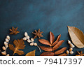 Autumn floral design greeting card of dried leaves 79417397