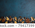 Autumn background, border of dried leaves on dark 79417399