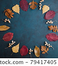 Autumn floral greeting card made of dried leaves 79417405