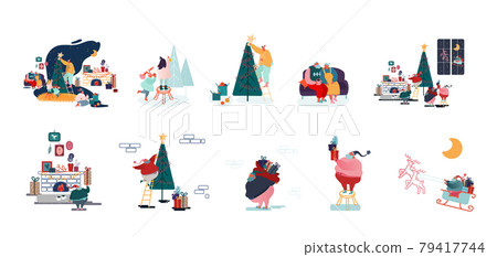 Set of Male and Female Characters Prepare for Christmas and New Year Holidays Celebration Happy Family Decorate Fir Tree Set of Male and Female Characters Prepare for Christmas and New Year Holidays Celebration Happy Family Decorate Fir Tree 79417744