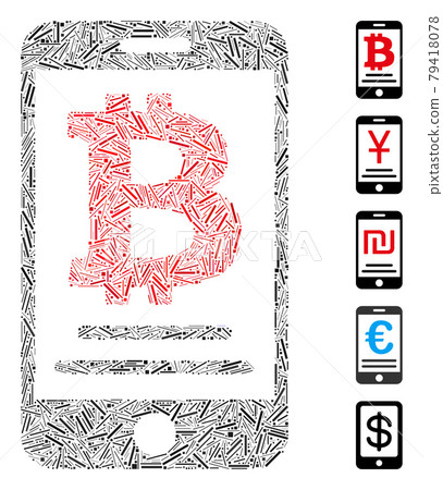Linear Bitcoin Mobile Payment Icon Vector Mosaic 79418078