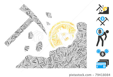 Linear Bitcoin Mining Hammer Icon Vector Mosaic 79418084