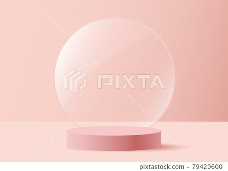 Valentine background vector 3d pink rendering with tranparant glass, 3d rendering valentine love pink pastel podium 79420600