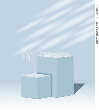3d pastel blue podium with beautiful lights and shadows. blank stand display or showing product 79420602