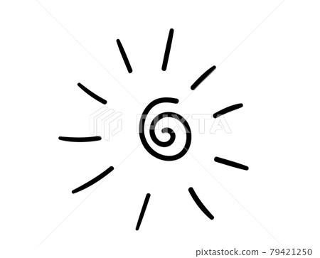 Black textured line in spiral sun with light ray shape on white background. handdrawn vector doodle Black textured line in spiral sun with light ray shape on white background. handdrawn vector doodle 79421250
