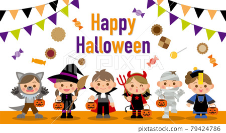 Children dressed up as Halloween 79424786