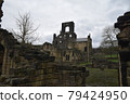 Beautiful landscape of the Kirkstall Abbey ruins, Leeds, England; taken in a rainy day of 2 April 2018 79424950
