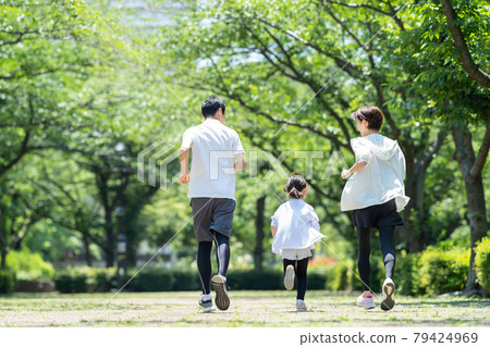 Jogging family parent and child family image Jogging family parent and child family image 79424969