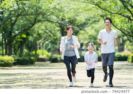 Jogging family parent and child family image 79424977