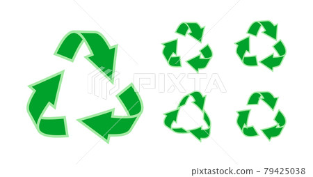 Flat green line triangular recycle icon set vector Flat green line triangular recycle icon set vector 79425038