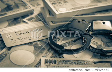 Criminal image special fraud handcuffs illegal act IC cash card 79425530