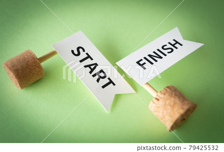 Fallen START and FINISH flags Start and finish abandoned 79425532