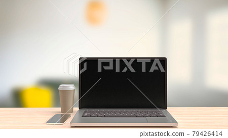 notebook on table in home office for business concept 3d rendering.. 79426414
