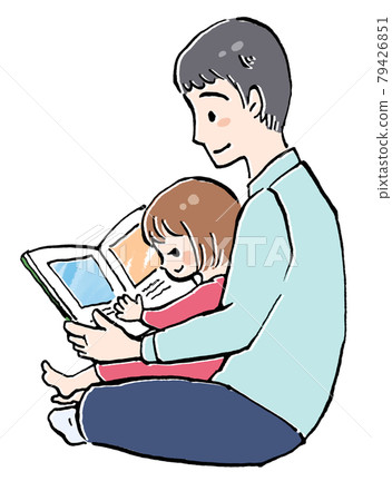 Illustration of a dad and a girl reading a picture book Illustration of a dad and a girl reading a picture book 79426851