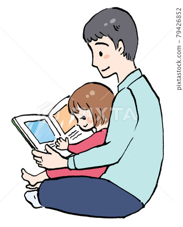 Illustration of a dad and a girl reading a picture book 79426852