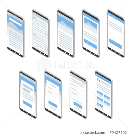 Smartphone variations that display isometric websites Smartphone variations that display isometric websites 79427392