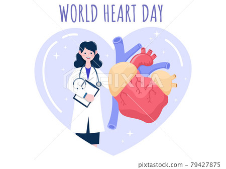 World Heart Day Illustration To Make People Aware The Importance Of Health, Care And Prevention Various Diseases. Flat Design Background Template World Heart Day Illustration To Make People Aware The Importance Of Health, Care And Prevention Various Diseases. Flat Design Background Template 79427875