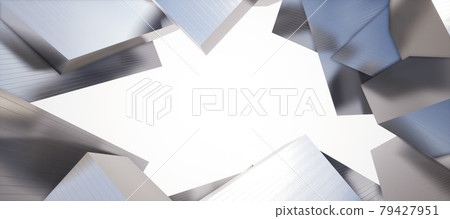 Bright and detailed panoramic landscape: abstract metal geometric square wall (3D CG rendering digital illustration) 79427951