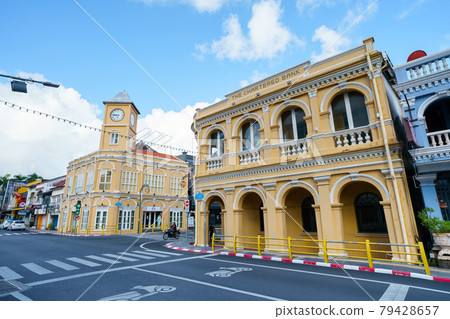 Phuket old town with Building Sino Portuguese architecture at Phuket Old Town area Phuket, Thailand. 79428657