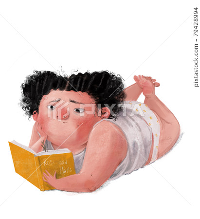 cute plump curly haired girl reading the book cute plump curly haired girl reading the book 79428994