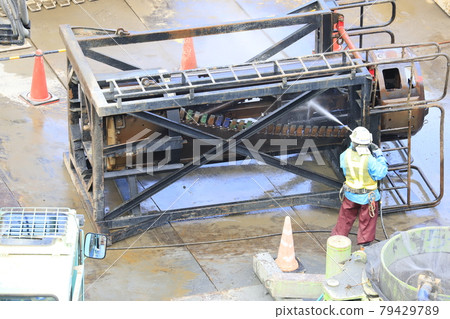 Construction site foundation work bucket and bucket stand 79429789