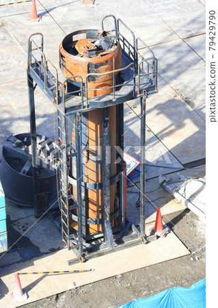 Construction site foundation work bucket and bucket stand 79429790