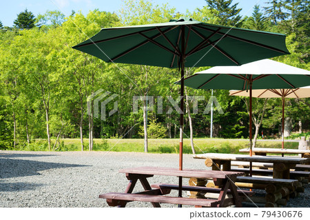 Garden chairs and tables in the forest "Townsman's Forest Natural Park" Hokkaido Garden chairs and tables in the forest "Townsman's Forest Natural Park" Hokkaido 79430676
