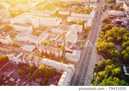 Aerial view of city residential district at sunset Aerial view of city residential district at sunset 79431050