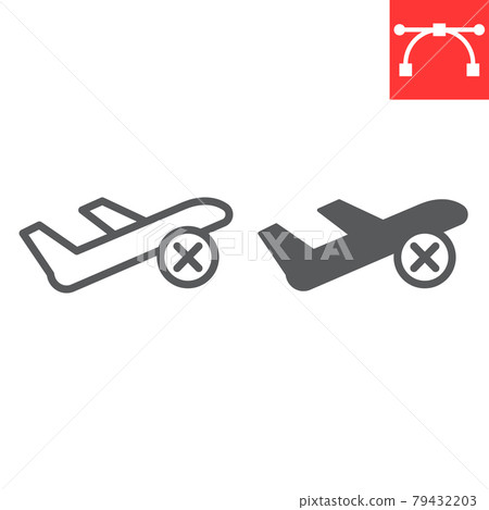 Flight cancelled line and glyph icon, no flight and airport, no fly zone vector icon, vector graphics, editable stroke outline sign, eps 10. 79432203