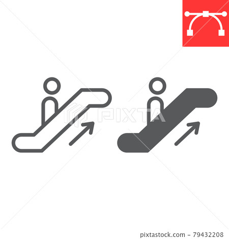 Escalator up line and glyph icon, information and airport, man on escalator vector icon, vector graphics, editable stroke outline sign, eps 10. 79432208