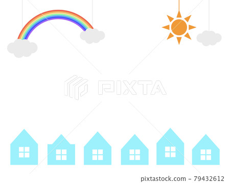 [Ornament style] Flat background of sky and town [Rainbow] 79432612