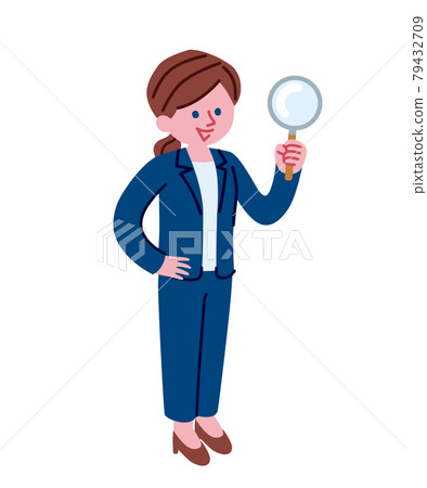 一個女人拿著放大鏡的插圖 79432709