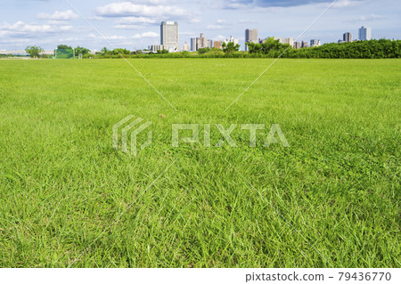 [Tokyo] Cityscape Lawn ground on the Arakawa riverbed 79436770