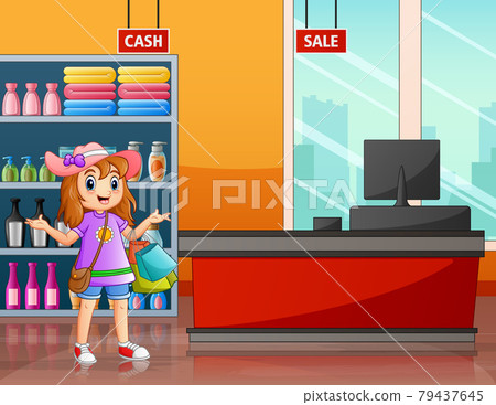 Happy a woman shopping in the supermarket Happy a woman shopping in the supermarket 79437645