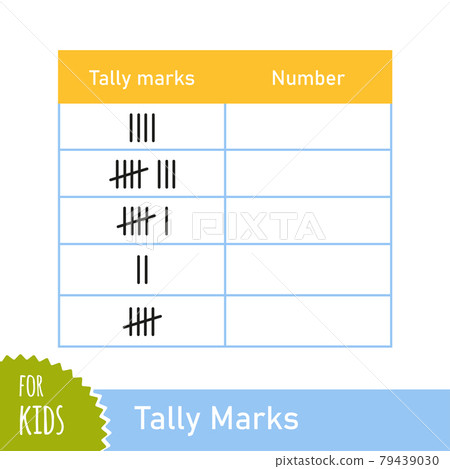Math task with tally marks. Counting game for preschool and school children. Educational mathematical game. Vector illustration isolated on white background 79439030